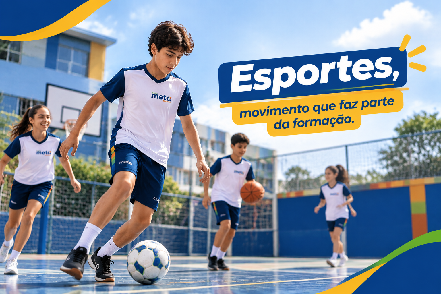 Esportes: estudantes praticando atividades na quadra