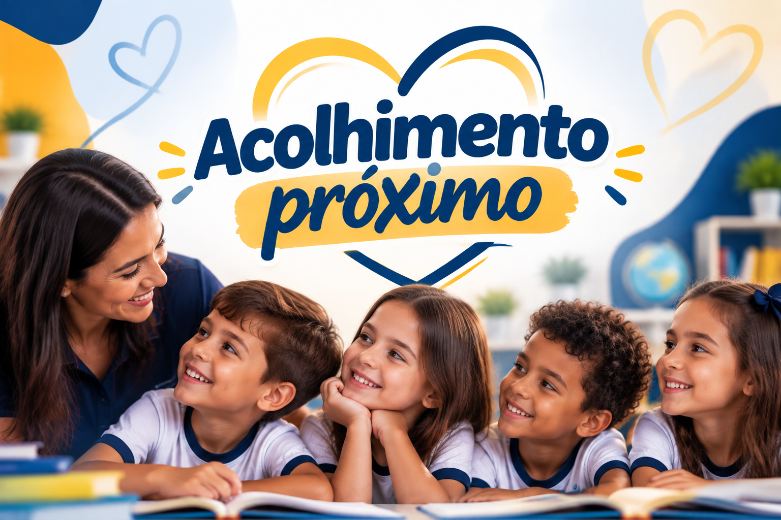 Acolhimento próximo: professora e crianças em um momento de aprendizagem